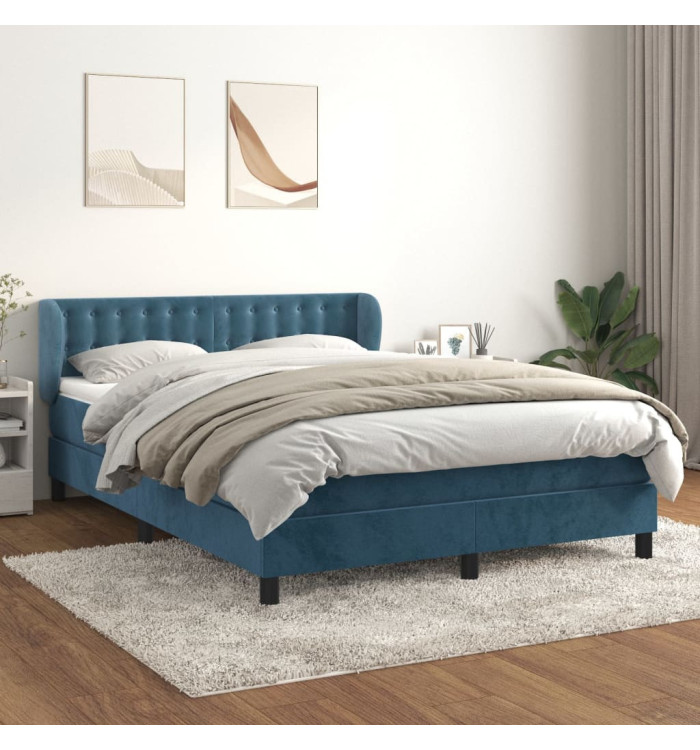 Sommier à lattes de lit et matelas Bleu foncé 140x200cm Velours | Mobilier & Déco