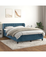 Sommier à lattes de lit et matelas Bleu foncé 140x200cm Velours | Mobilier & Déco