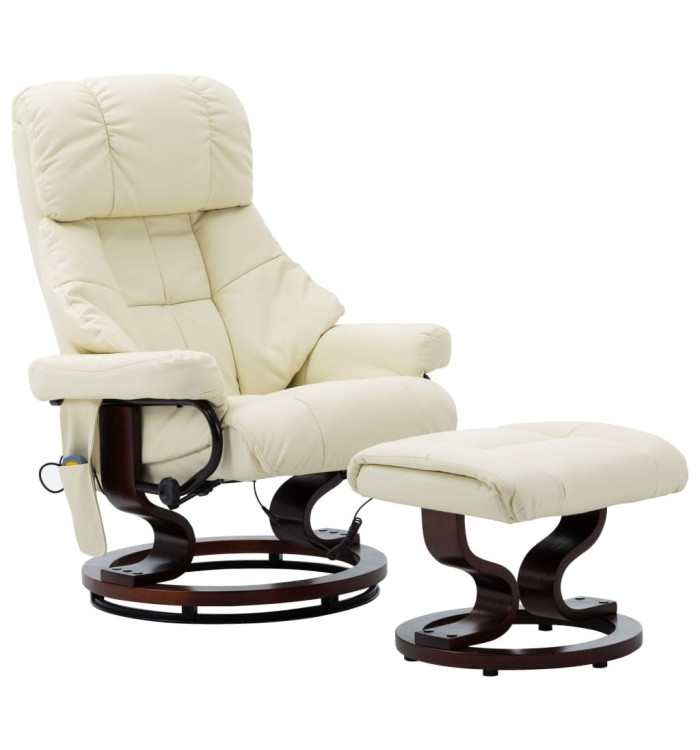 Fauteuil de massage inclinable Crème Similicuir et bois courbé | Mobilier & Déco