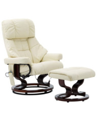 Fauteuil de massage inclinable Crème Similicuir et bois courbé | Mobilier & Déco