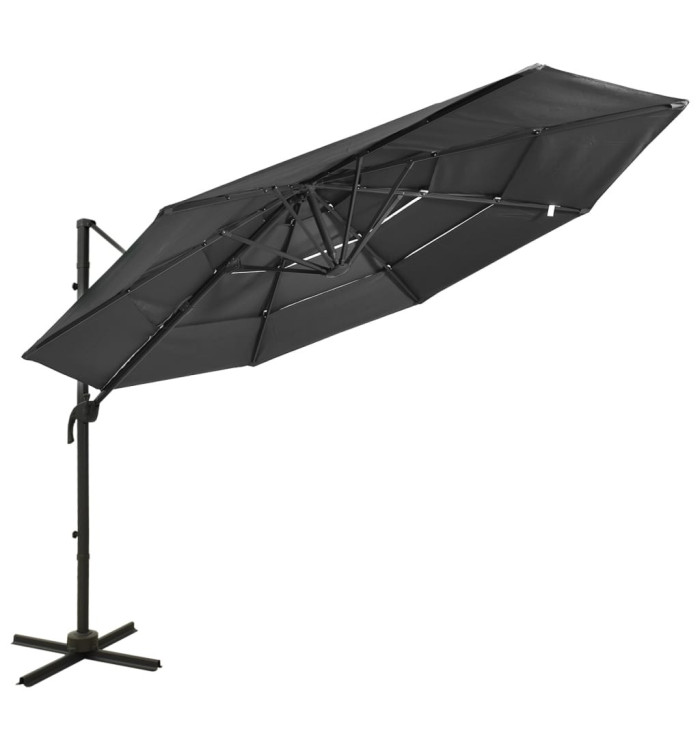 Parasol de jardin à 4 niveaux avec mât en aluminium anthracite | Mobilier & Déco
