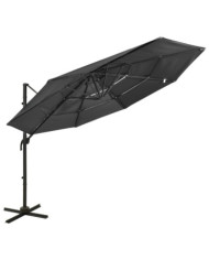 Parasol de jardin à 4 niveaux avec mât en aluminium anthracite | Mobilier & Déco
