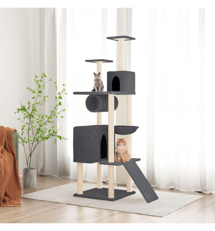Arbre à chat avec griffoirs en sisal Gris foncé 168 cm | Mobilier & Déco