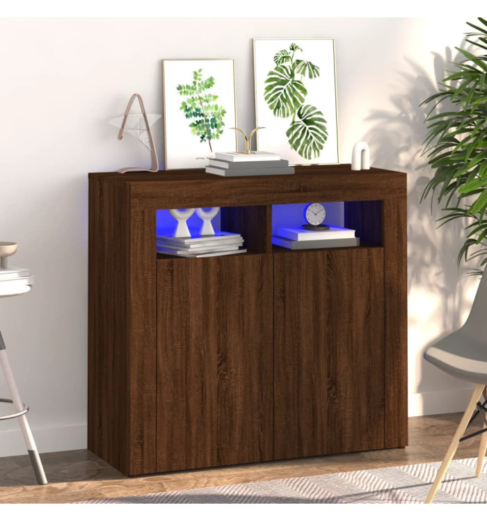 Buffet avec lumières LED chêne marron 80x35x75 cm | Mobilier & Déco