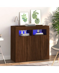 Buffet avec lumières LED chêne marron 80x35x75 cm | Mobilier & Déco