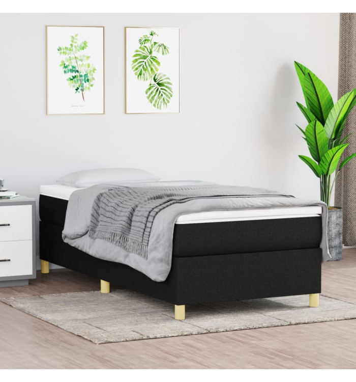 Sommier à lattes de lit avec matelas Noir 100x200 cm Tissu | Mobilier & Déco