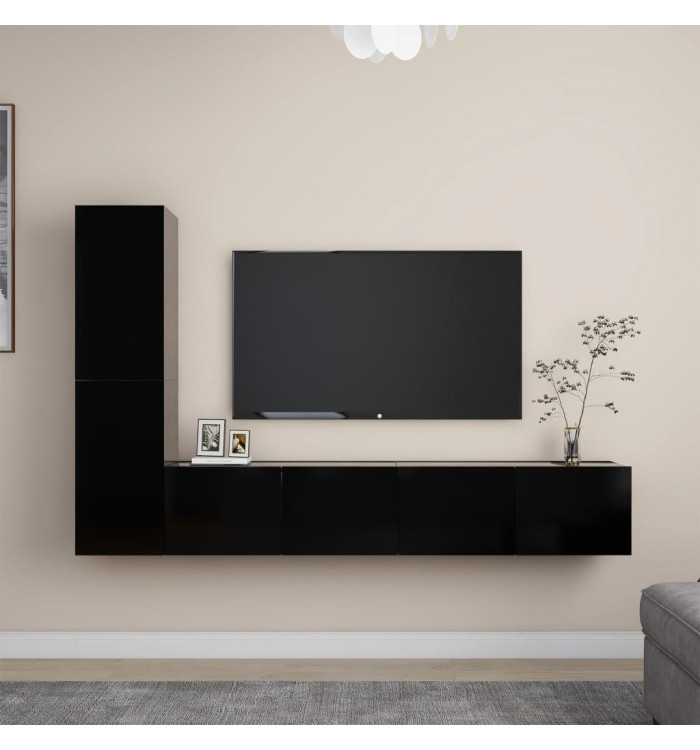 Ensemble de meubles TV 4 pcs Noir Bois d'ingénierie | Mobilier & Déco