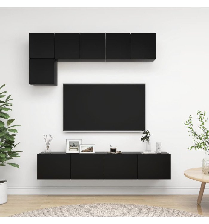 Ensemble de meubles TV 5 pcs Noir Bois d'ingénierie | Mobilier & Déco