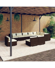 Salon de jardin 10 pcs avec coussins Résine tressée Marron | Mobilier & Déco