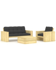 Salon de jardin 3 pcs avec coussins bois de pin imprégné | Mobilier & Déco