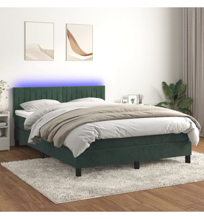 Sommier à lattes de lit avec matelas LED Vert foncé 140x200 cm | Mobilier & Déco
