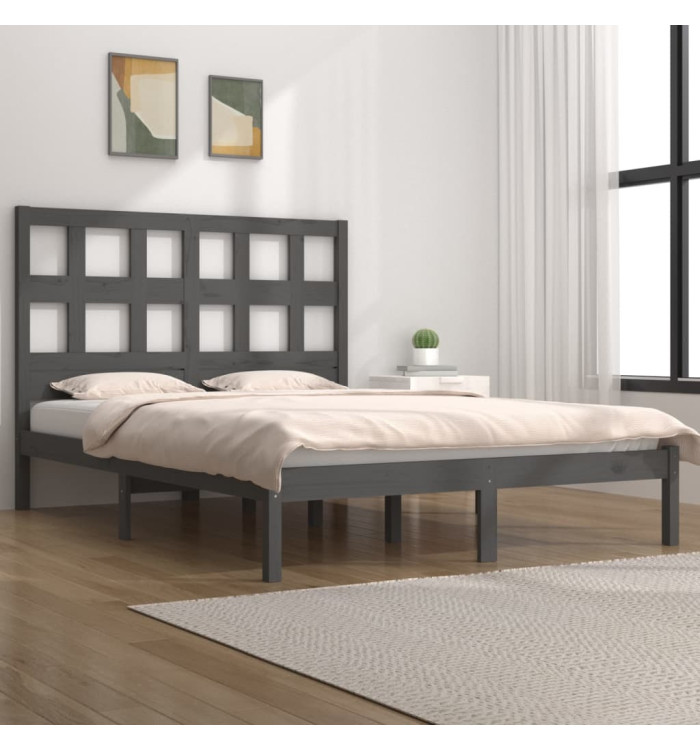 Cadre de lit sans matelas gris 200x200 cm bois massif de pin | Mobilier & Déco