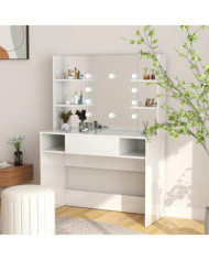 Table de maquillage avec éclairage LED MDF Blanc brillant | Mobilier & Déco