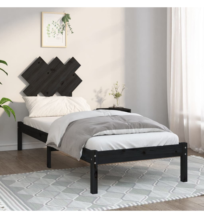 Cadre de lit sans matelas noir 75x190 cm bois massif | Mobilier & Déco