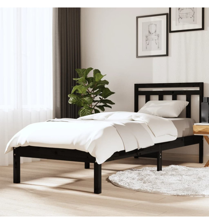 Cadre de lit sans matelas noir bois massif | Mobilier & Déco