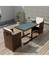 Ensemble de bistro 3 pcs et coussins résine tressée marron | Mobilier & Déco