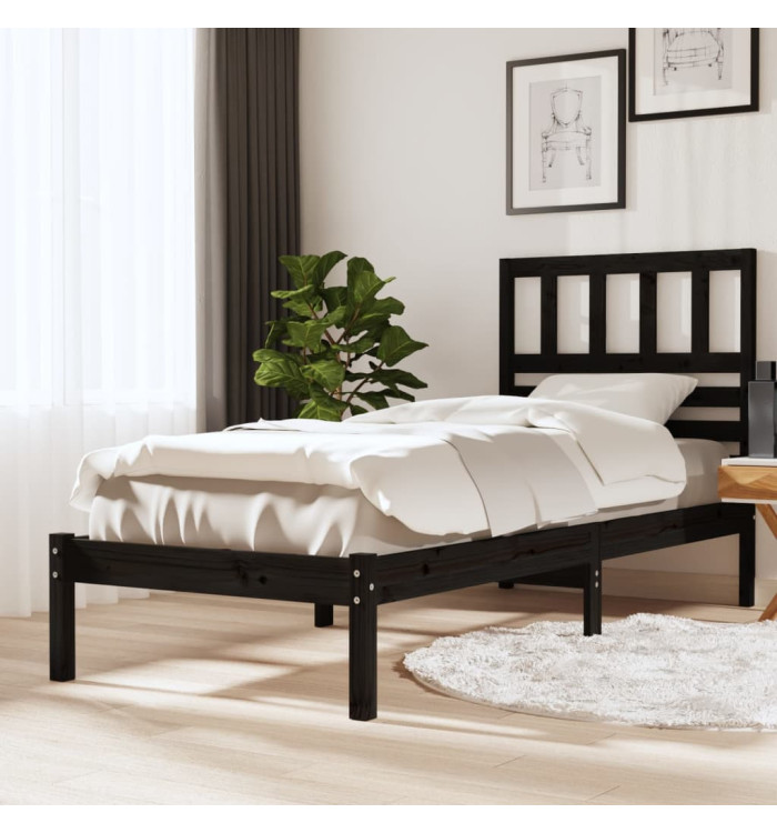 Cadre de lit sans matelas noir 75x190 cm bois de pin massif | Mobilier & Déco