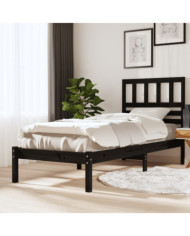 Cadre de lit sans matelas noir 75x190 cm bois de pin massif | Mobilier & Déco