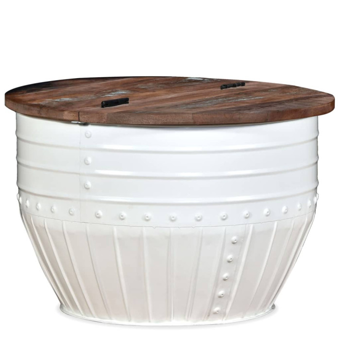 Table basse Bois de récupération massif Blanc Forme de baril | Mobilier & Déco