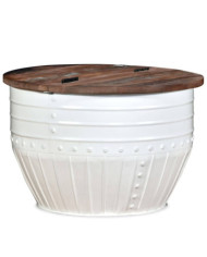 Table basse Bois de récupération massif Blanc Forme de baril | Mobilier & Déco