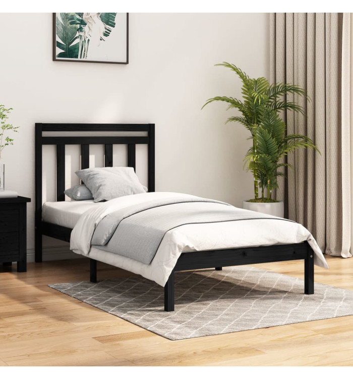 Cadre de lit sans matelas noir 75x190 cm bois massif | Mobilier & Déco
