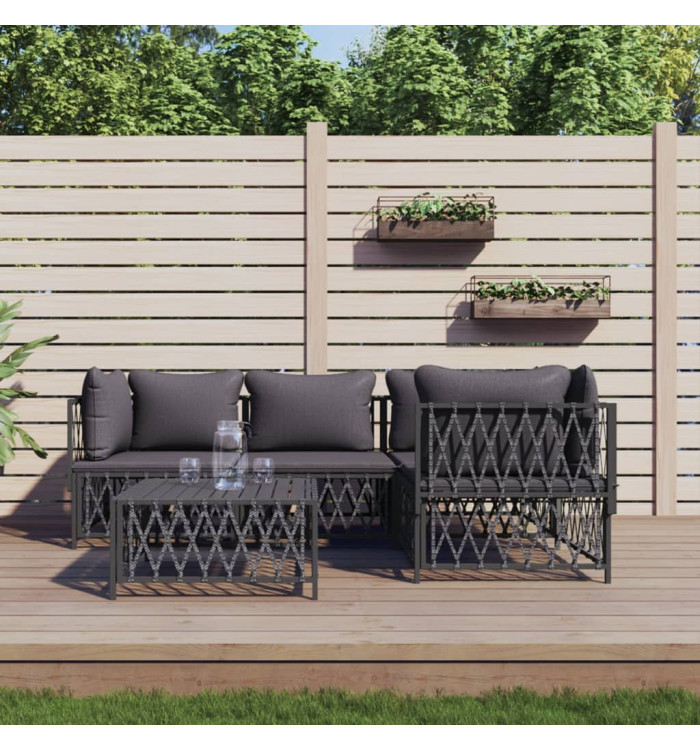 Salon de jardin avec coussins 5 pcs anthracite acier | Mobilier & Déco