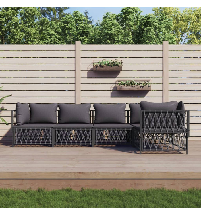 Salon de jardin avec coussins 5 pcs anthracite acier | Mobilier & Déco