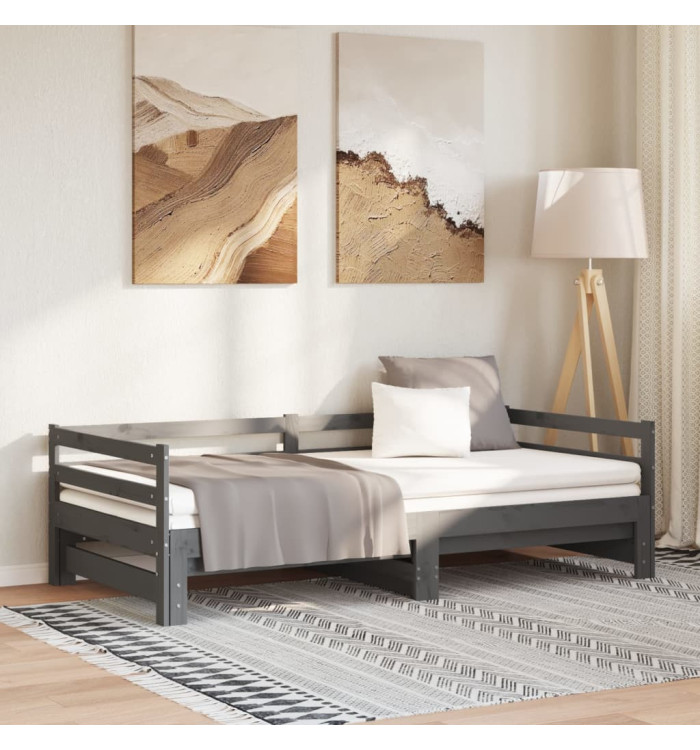 Lit coulissant sans matelas gris 2x(90x200) cm | Mobilier & Déco