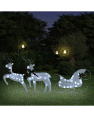 Décoration de Noël Renne et traîneau 60 LED extérieur Blanc | Mobilier & Déco