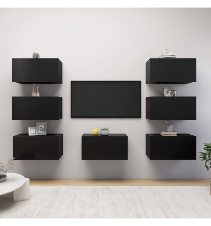 Meubles TV 7 pcs Noir 30,5x30x60 cm Bois d'ingénierie | Mobilier & Déco