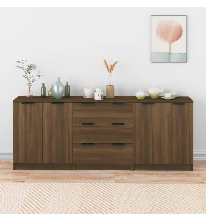 Buffets 3 pcs Chêne marron Bois d'ingénierie | Mobilier & Déco