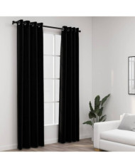 Rideaux occultants Aspect lin avec œillets 2 pcs Noir 140x225cm | Mobilier & Déco
