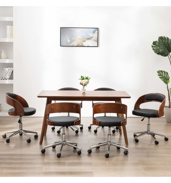 Chaises pivotantes à manger lot de 6 bois courbé et similicuir | Mobilier & Déco