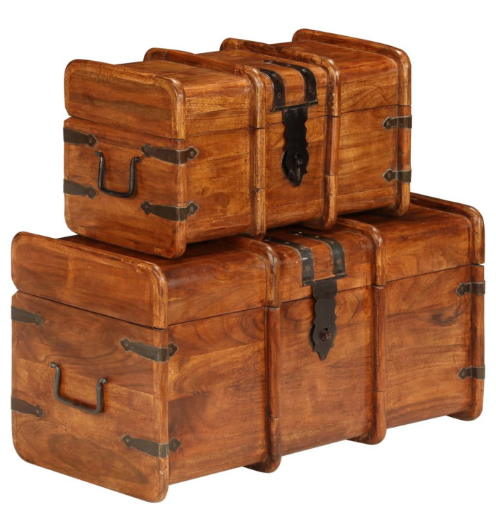 Coffre de rangement 2 pcs Bois d'acacia solide et finition miel | Mobilier & Déco