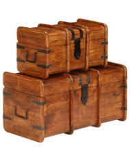 Coffre de rangement 2 pcs Bois d'acacia solide et finition miel | Mobilier & Déco
