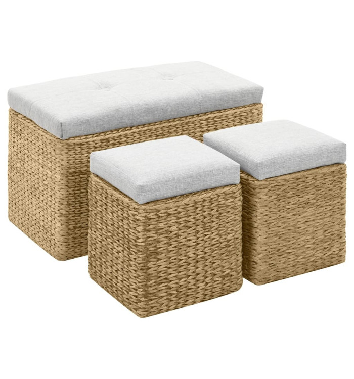 Banc avec 2 poufs Jacinthe d'eau Gris | Mobilier & Déco