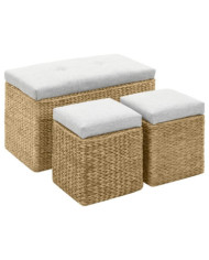 Banc avec 2 poufs Jacinthe d'eau Gris | Mobilier & Déco
