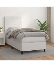 Sommier à lattes de lit avec matelas Blanc 100x200cm Similicuir | Mobilier & Déco