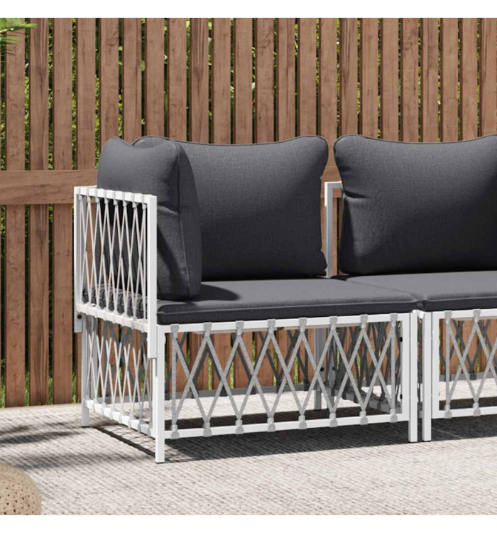 Canapé d'angle de jardin avec coussins blanc tissu tissé | Mobilier & Déco