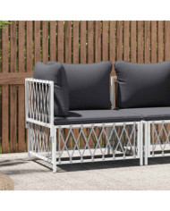 Canapé d'angle de jardin avec coussins blanc tissu tissé | Mobilier & Déco