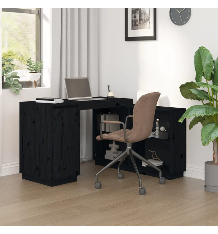 Bureau Noir 110x50x75 cm Bois massif de pin | Mobilier & Déco