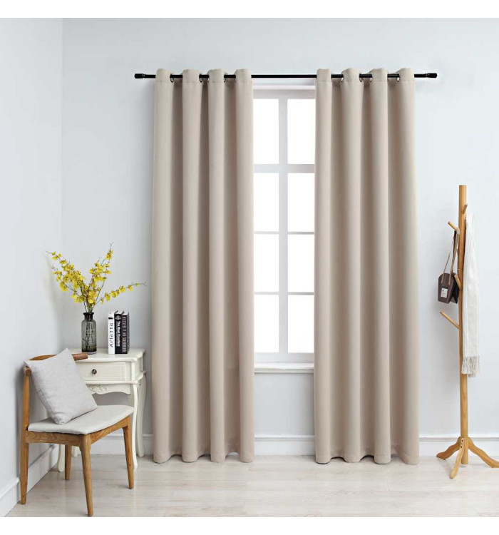 Rideaux occultants avec anneaux en métal 2 pcs Beige 140x245 cm | Mobilier & Déco