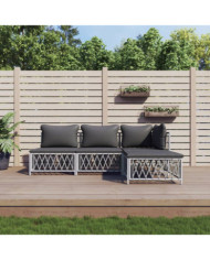 Salon de jardin 4 pcs avec coussins blanc acier | Mobilier & Déco