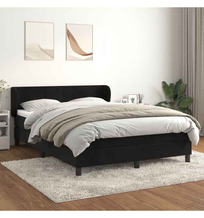 Sommier à lattes de lit avec matelas Noir 140x200 cm Velours | Mobilier & Déco