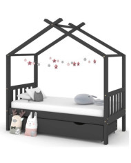 Cadre de lit enfant avec tiroir gris foncé pin massif 80x160 cm | Mobilier & Déco