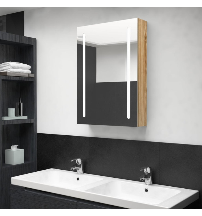 Armoire de salle de bain à miroir LED Chêne 50x13x70 cm | Mobilier & Déco
