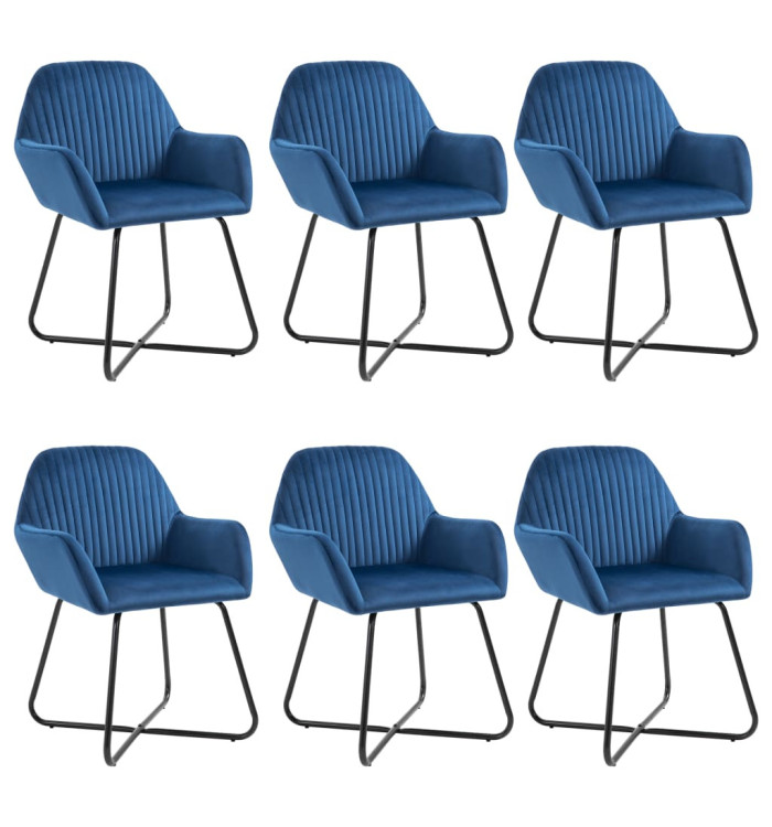 Chaises à manger lot de 6 bleu velours | Mobilier & Déco