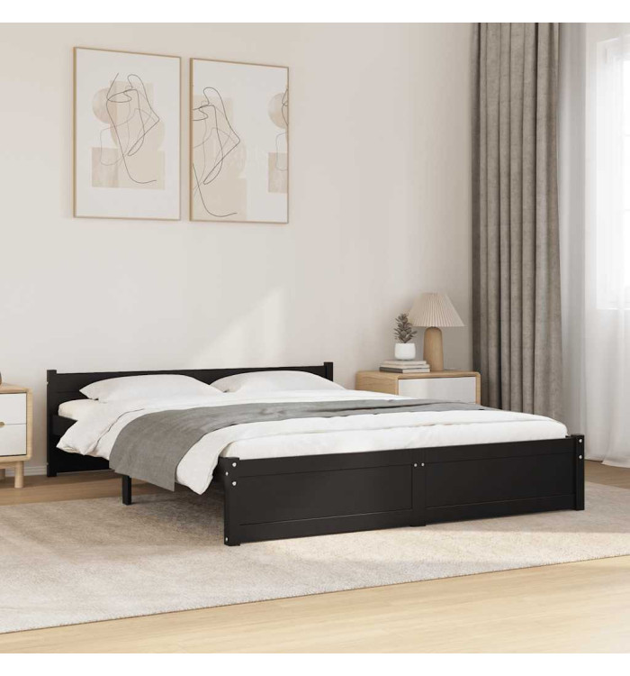 Cadre de lit sans matelas noir bois massif 140x190 cm | Mobilier & Déco