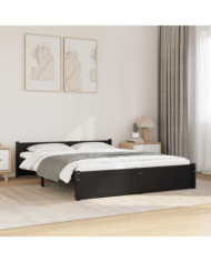 Cadre de lit sans matelas noir bois massif 140x190 cm | Mobilier & Déco