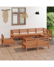 Salon de jardin 9 pcs Bois de pin massif Marron miel | Mobilier & Déco